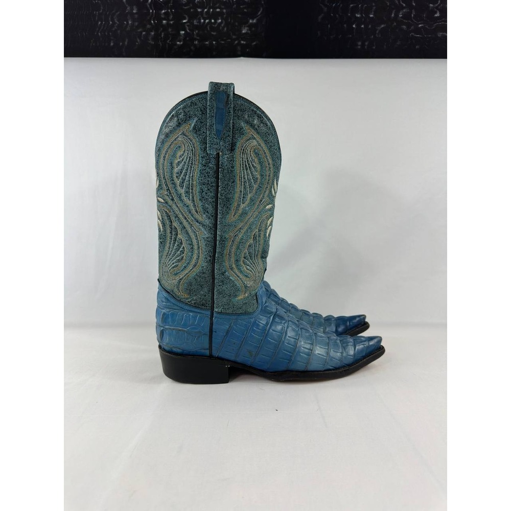 Vintage Rudel Rogers Men's 8 E Blue Croc Embossed Leather Cowboy Boots